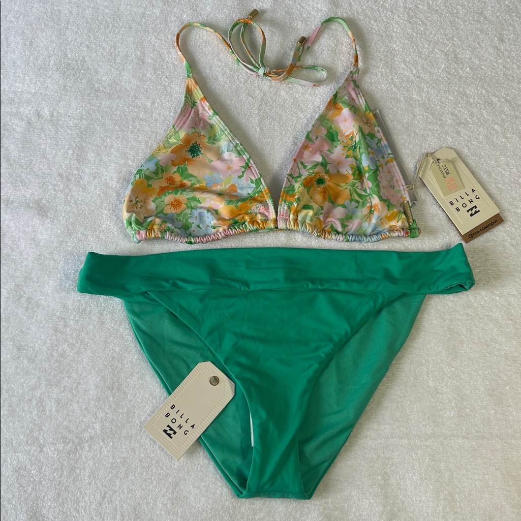 Billabong Xl Bikini Sol Searcher Banded Tropic Green & Soft Rave Remi Tri Nwt